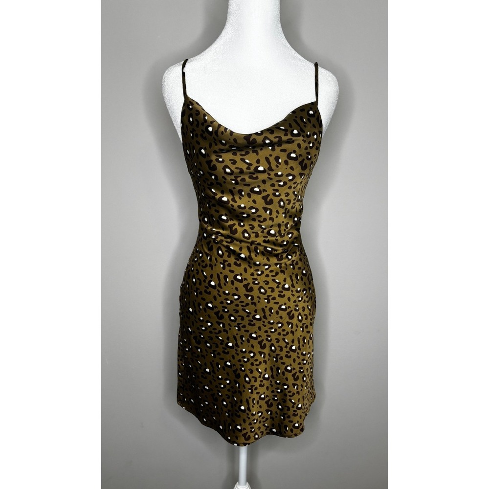 Urban Outfitters Animal Print‎ Slip Mini Dress Strappy Olive Black Extra Small